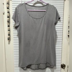 Tentree thin gray striped split back women's top